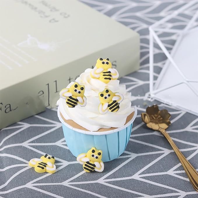 Sentovac 12 Pcs Bees Icing Cake Decoration Edible Sprinkles DIY Candy Dessert For Cookie Cake Cupcake Topper Icing Frosting Vanlentine Halloween Christmas Decoration Supplies
