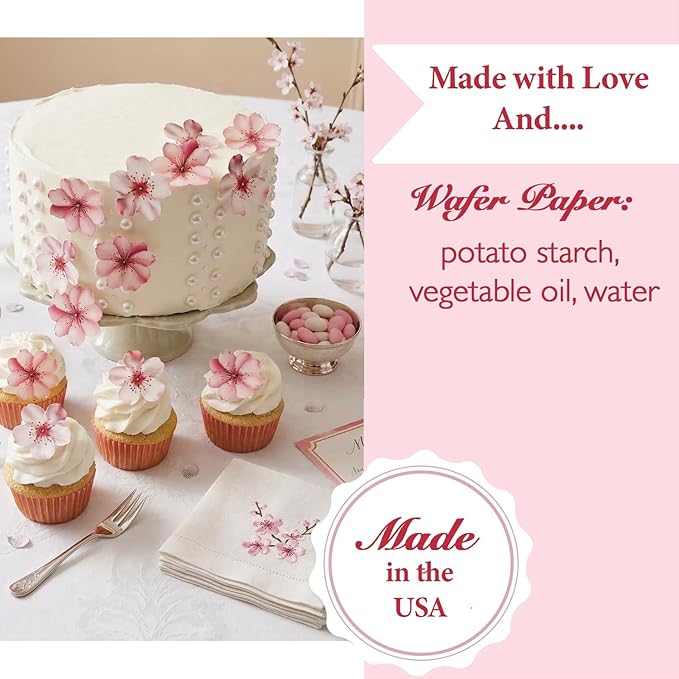 NEW Sugar Robot - Edible Wafer Cherry Blossoms for cake decorating - Small Size - Edible flowers cake decorations - Premium Crafted - Made in the USA Cake -Set of 24 (Wafer Flowers)