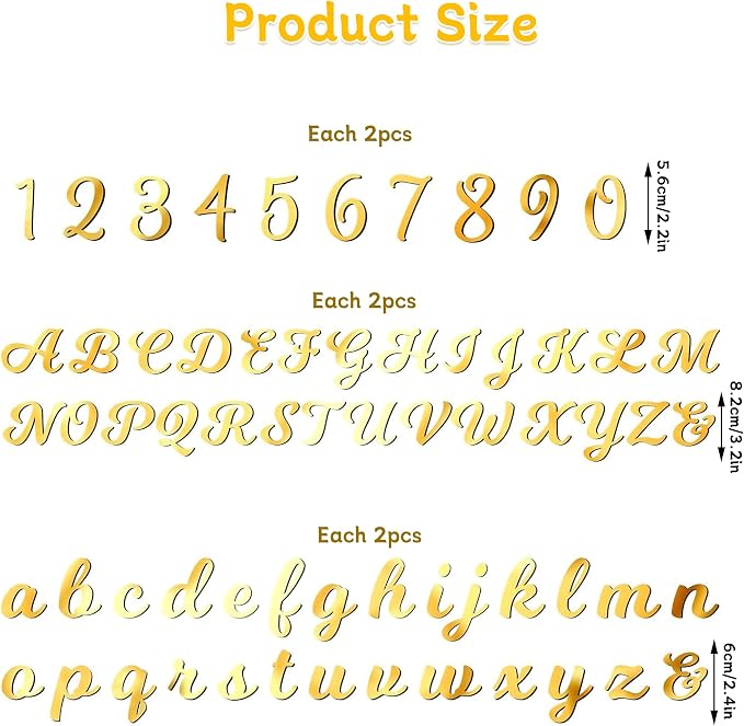 126pcs Acrylic Alphanumeric Cake Decoration, Mirror Number 0-9 and Alphabet A-Z Personalized Cake Picks Shiny Personalized Cake Topper for Birthday Cake Toppers Wedding Baby Shower