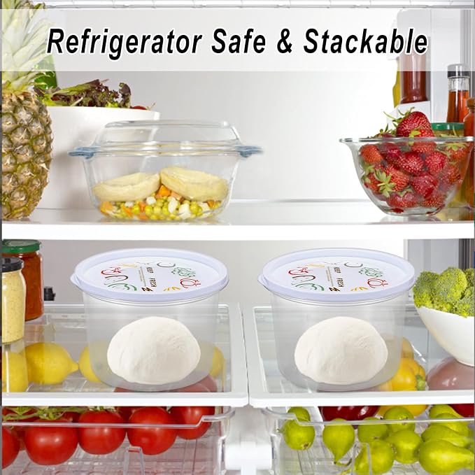 BSTKEY Round Pizza Dough Proofing Boxes, Set of 9 Stackable Food Storage Containers with Lid, 700ml Clear Plastic Tray Fits for 235 Gram Pizza Dough, For Making within 10" Pizzas