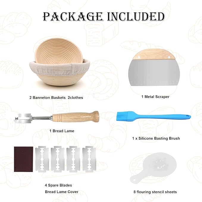 Bread Proofing Basket Set of 2,9 Inch Round Sourdough Bread Baskets Bowls with Bread Lame Bread Making Tools Supplies for Sour dough Baking Fermentation