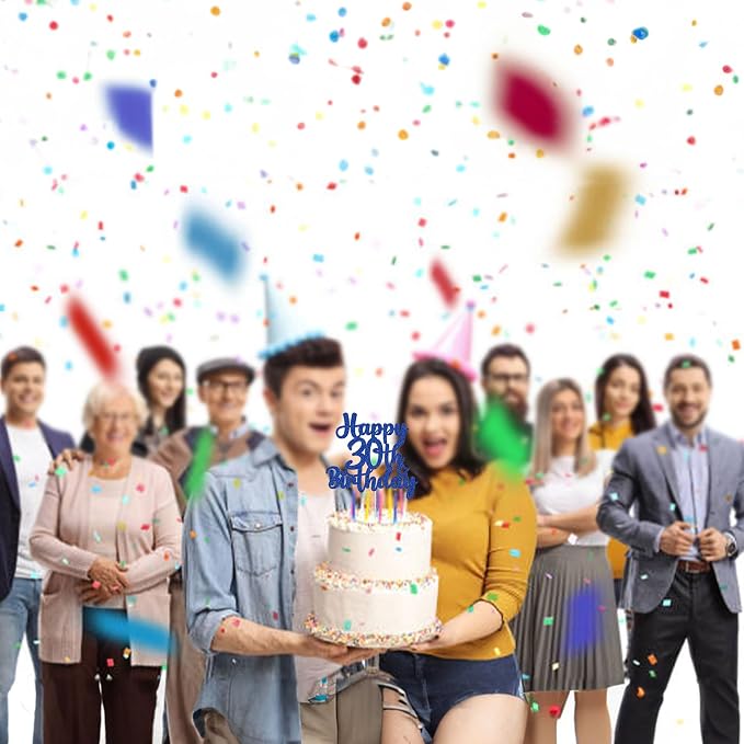 Gyufise 1Pc Happy 30th Birthday Cake Topper Glitter 30 & Fabulous 30th Birthday Cake Pick for Celebrating 30th Birthday Anniversary Party Cake Decorations Supplies Blue
