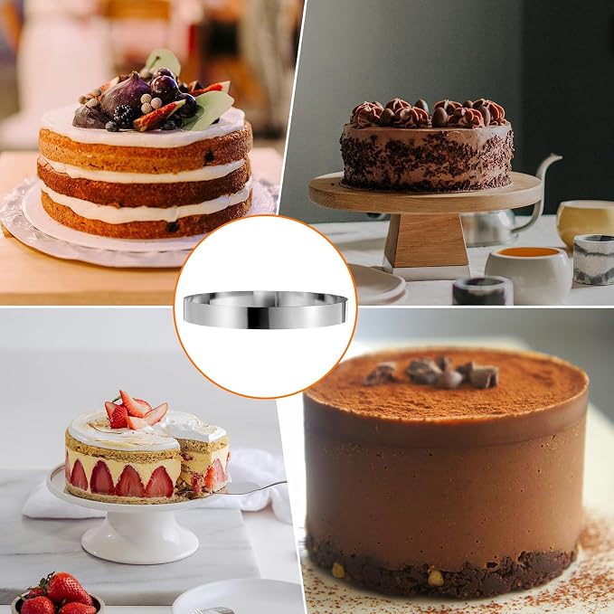 HARFINGTON 2PCS Round Cake Ring 14 x 2 Inch Seamless Stainless Steel Pastry Mousse Dessert Ring Mirror Coating for Baking Cooking Making Tool