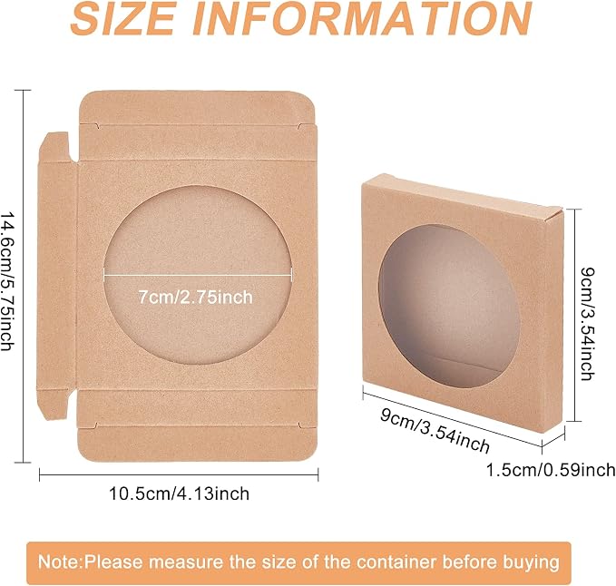 BENECREAT 24 Pack Brown Kraft Paper Boxes with Clear Window 3.5x3.5x0.6" Paper Gift Packaging Boxes for Wedding Party Candy Cookies Favor Treat