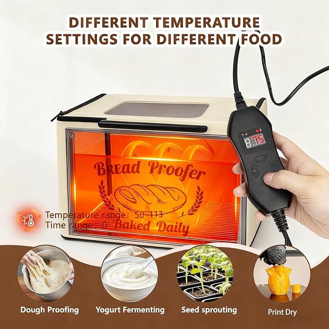 Bread Proofing Box,Folding Dough Proofing Warming Box with 50-113℉ Temp Control & 12h Timer, Proofer Oven for Sourdough, Bread Baking, Pizza, Yogurt, Kombucha, 5-Layer Fabric