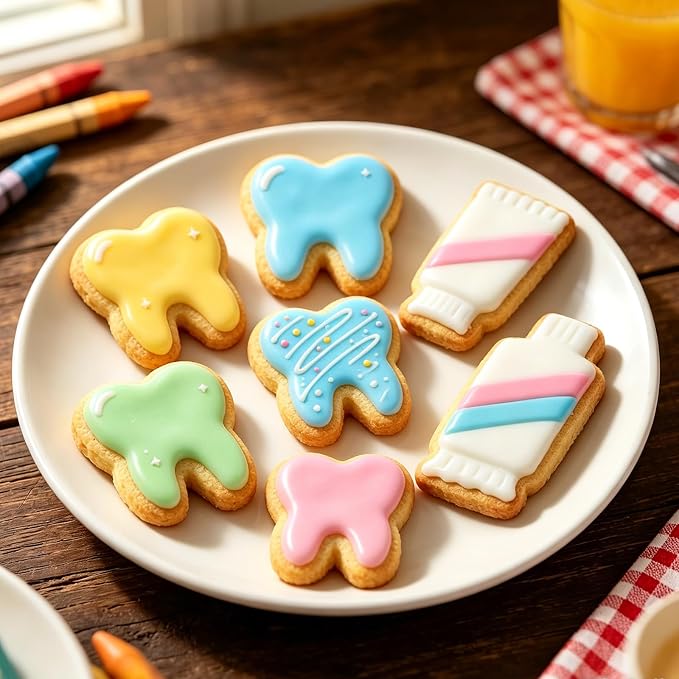 6 Pieces Tooth Cookie Cutters Set, Stainless Steel Dental-Themed Biscuit Molds Includes Teeth, Toothpaste, Toothbrush for Baking, Dental Party, Kids Birthday, Dentist Appreciation, Halloween Treats