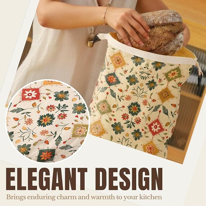 InnoBeta Beeswax Bread Bags for Sourdough & Homemade Bread, 2 Pack Reusable Cotton, 17"x13", Vintage Pattern