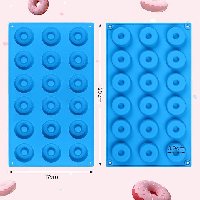 2er Pack Silicone Donut Mold - Non-Stick Silicone Doughnut Pan DIY Chocolate Baking Cookie Molds, Heat Resistant, Make Donut Cake Biscuit Bagels, BPA Free Dishwasher Safe (blue, 18 Cavities)