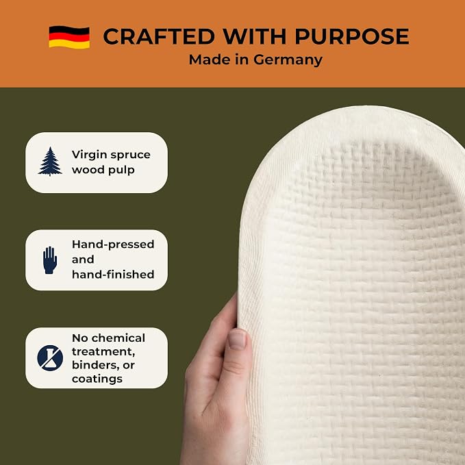 Bulka Large Oval 1kg Waffle Banneton Bread Proofing Basket Pressed Wood Pulp, Sourdough Proofing Basket – Non-Stick Brotform Sourdough Bread Baking Supplies, Made in Germany.