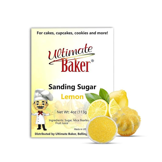 Ultimate Baker - Sanding Sugar, Lemon Flavor - Vibrant, Naturally Colored Baking & Decorating Sugar, Perfect for Sprinkling on Cakes, Desserts & Confections, Medium Crystal - 4oz