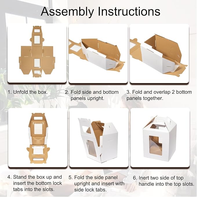 Mcfleet Tall Cake Boxes 4 Pack 12x12x14 for Tier Cakes with Window - 12 Inch Disposable Large Layer Bakery Carrier with Handle - Bakery Safe Transport Box for Wedding, Birthday, Party