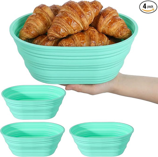4 Pcs Oval Proofing Basket Set, 9.6 Inch Silicone Sourdough Bread Basket, Foldable Non-Stick Dough Proofing Bowl for Baking, BPA-Free, Green