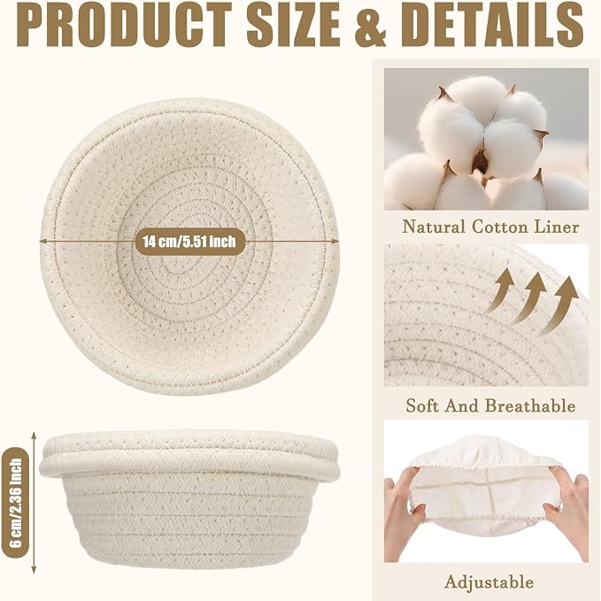 Zhehao 8 Set Mini Banneton Basket Cotton Rope Banneton Bread Proofing Round Basket & Liner for Artisan Bread Baking 5 Inch Mini Sour Dough Starter Kits Baking Supplies for Home Bakers Wife Mom