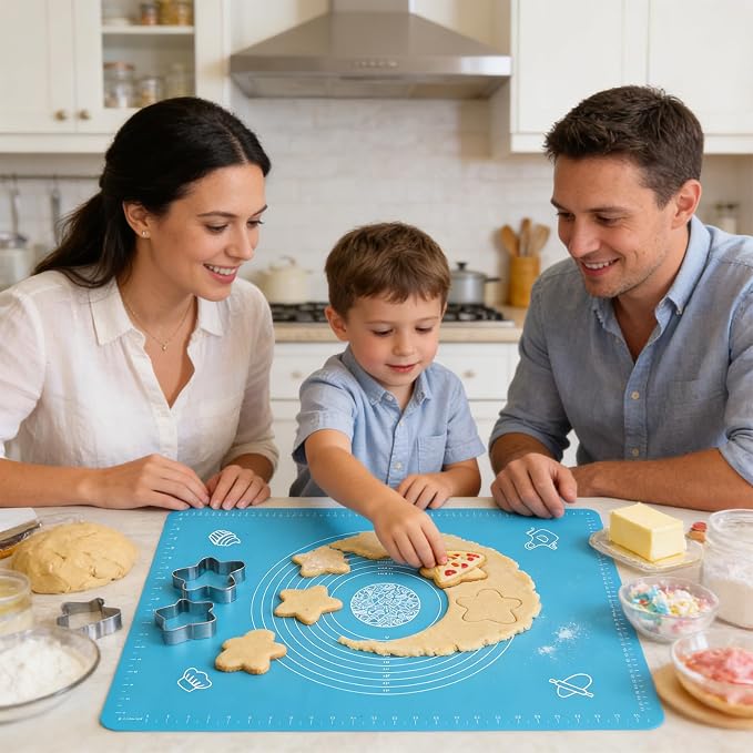 Silicone Baking Mat with Measurements, Non-Slip Non Stick Pastry Mat Sheetfor for Dough,Pastry, Bread, Cookies, Pizza, Fondant, Pasta