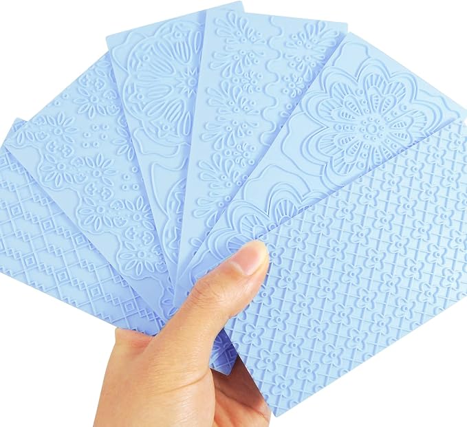 6 Packs Fondant Impression Mat Fondant Texture Mats Clay Mold Set Lace Embossing Mat Fondant Cake Embossed Impression Sheets for Cake Decorating