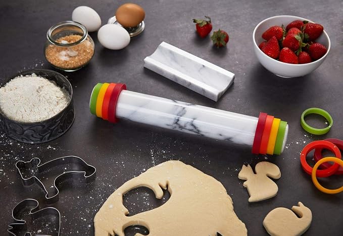 JEmarble Adjustable Rolling Pin with Silicone Guide Rings (Premium Quality)