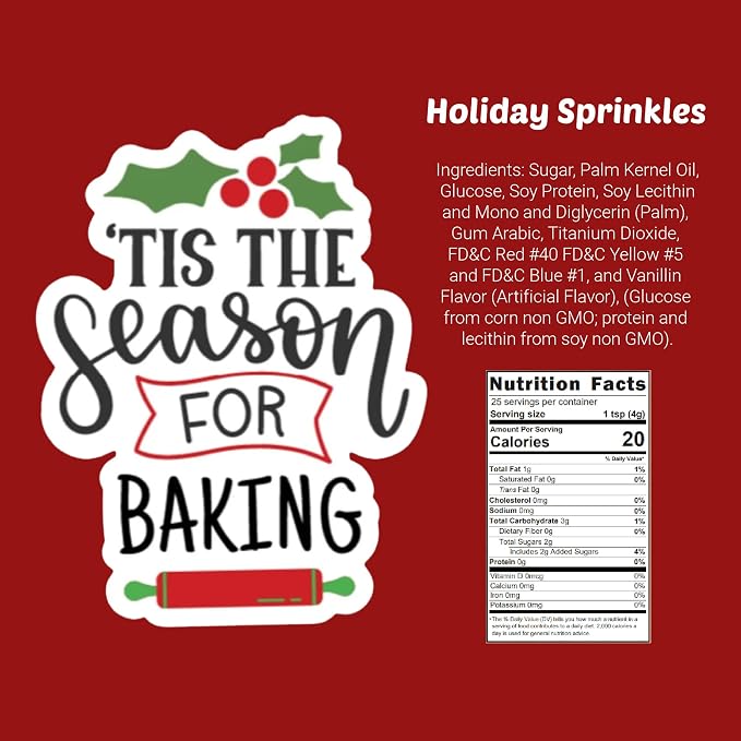 Christmas Sprinkles | Holiday Sprinkles for Baking & Cake Decorating 1.5 LB | Dairy Free & Nut Free | Stern’s Bakery
