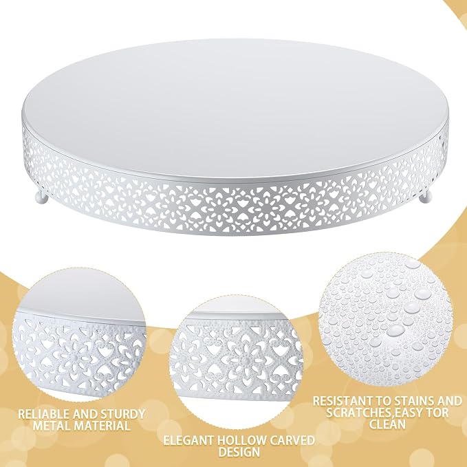 Wenqik Cake Stand 16 Inch Round Metal Cupcake Dessert Wedding Cake Stand Cookies Display Holder Fruit Serving Tray for Table Wedding Birthday Anniversary Party(White)