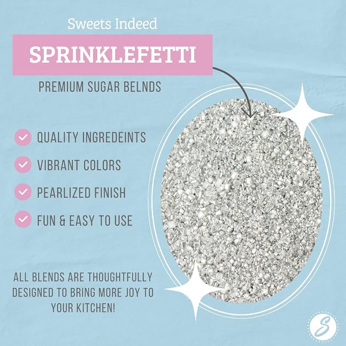 Sweets Indeed Silver Decorating Sugar – Metallic Silver Sanding Sugar Crystals for Baking & Decorating Cupcakes, Cookies, Cakes & Desserts – Wedding, Holiday & Party Topping – 5.11 ounces
