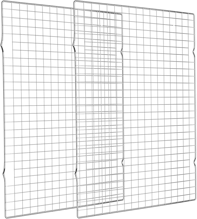 Cooling Rack for Baking, 2 Pack 15.94x10 Inch Stainless Steel Wire Rack | Raised Feet Improve Airflow | 0.59 Inch Grid Lets Fat Drip Away | Smooth Edges For Safer Handling | Oven And Grill Use