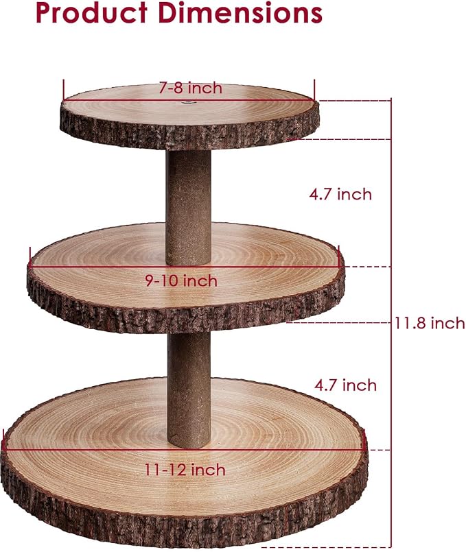 SANYOUNG Wood Cupcake Stand, 3 Tier Wooden Cupcake Tower, Large Rustic Cake Display Holder Stand for Woodland Baby Shower, Wedding, Birthday, Tea Party, Farmhouse Dessert Table Decorations