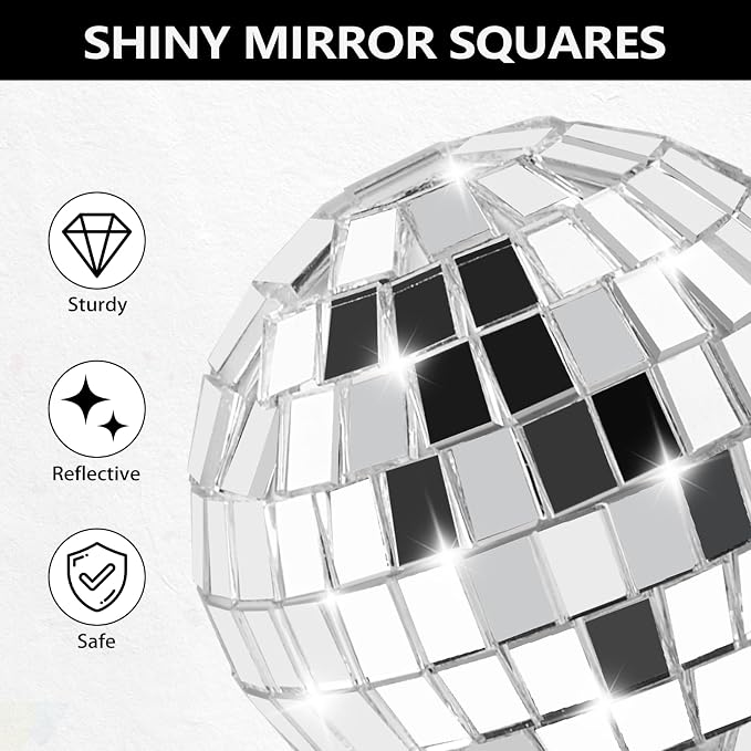 Soelomu 30 Pcs Mini Disco Ball Cake Decorations - 4 Sizes Silver Reflective Mirror CupCake Decor for 70s Birthday Music Disco Party Supplies