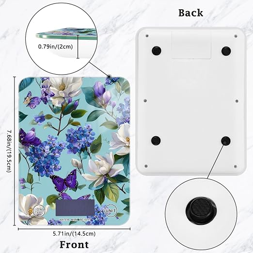 Food Scale Kitchen Scale for Baking Cooking Digital Food Weighing Measuring Scale Small Waterproof Electric Food Scale Elegant Hydrangeas Magnolias Butterflies