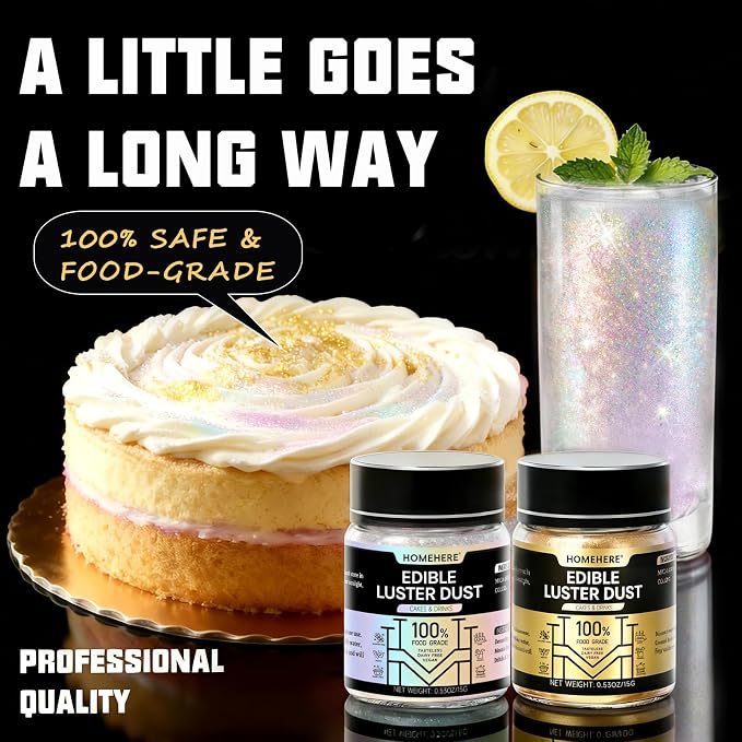 HomeHere Edible Luster Dust Food-Grade Glimmer Powder Glitter for Cake Decorating 8g, Edible Sprinkle Glitter for Cocktails Drinks Baking Candy Dessert Chocolate Vegan Tasteless