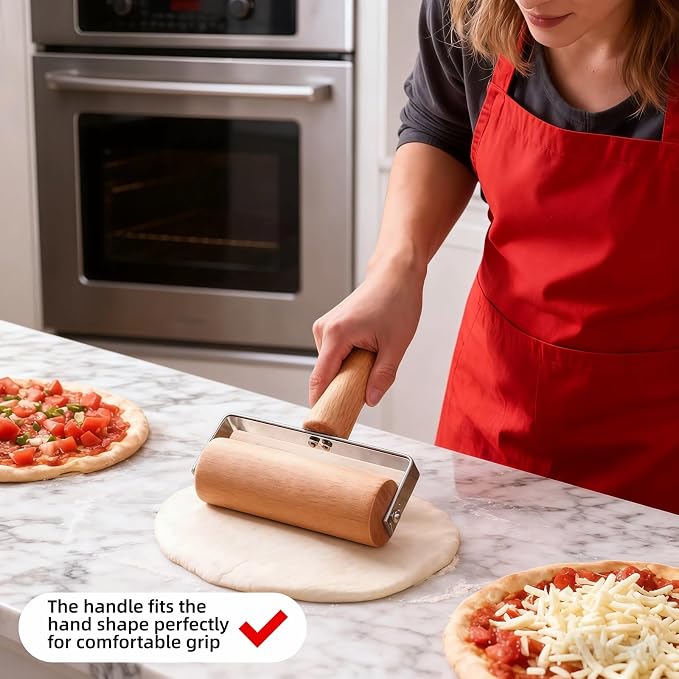 Pizza Rolling Pin, Small Rolling Pin, Non-Stick Wooden Dough Roller for Pizza Cookie Dumpling Ideal Baking Tools