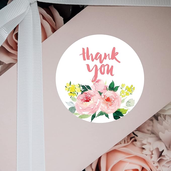 Pink Flower Thank You Stickers, 2 inch 50PCS Self-Adhesive Thank You Labels Great for Wedding, Small Business, Bakeries, Handmade Goods, Birthday Party Favors Labels & Mailing Supplies.