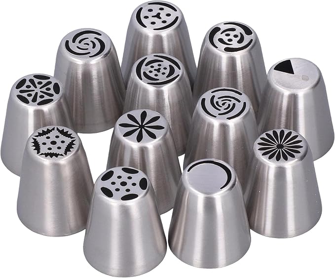 Piping Bags and Tips Set, 14pcs Russian Piping Tips Set Flower Frosting Tip Cupcake Decorating Kit Russian Nozzles Baking Supplies Kit for Cupcake Cookies Birthday Party Baking goods
