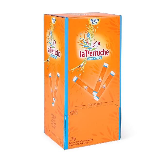 La Perruche Dispenser Box - Brown Sugar Packets for Coffee, 300ct, Pure Cane Sugar in Individual Sticks, 300 x .14oz