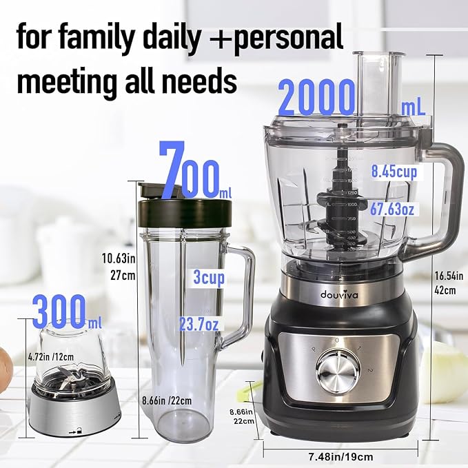 8-Cup Food Processor & Blender Combo, 1000W All-in-One Kitchen Blender for Ice Crushing, Smoothies & Dough, 24oz To-Go Cup, French Fry Cutter, Dishwasher Safe, Black