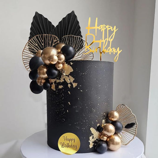 Man Cake Toppers Happy Birthday Cake Topper Black Gold Balls Cake Decorations for Birthday Wedding Baby Shower Party Decorationn