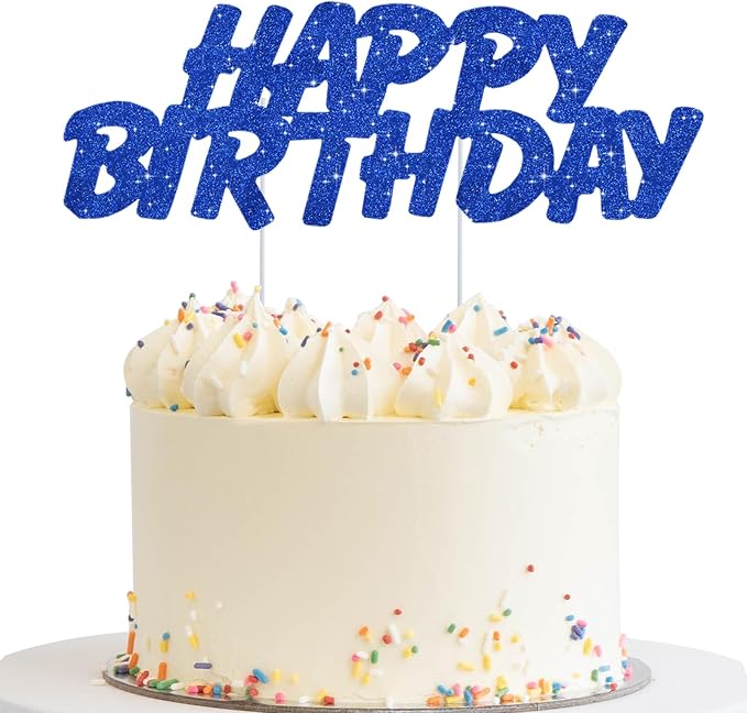 BEISHIDA blue HAPPY BIRTHDAY Cake Topper, Happy Birthday Cake Bunting Decor,Birthday Party Decoration Supplies，Photo Booth Props