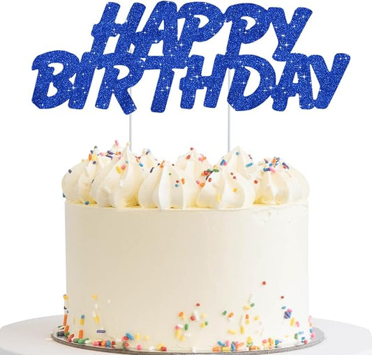 BEISHIDA blue HAPPY BIRTHDAY Cake Topper, Happy Birthday Cake Bunting Decor,Birthday Party Decoration Supplies，Photo Booth Props