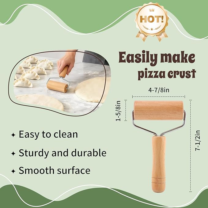 Small Wooden Rolling Pin for Baking, 7 Inch Mini Dough Roller, Non Stick Pizza Roller for Pastry Cookie Tortilla Dumpling Fondant Pie Crust Pasta (GMZ-T)