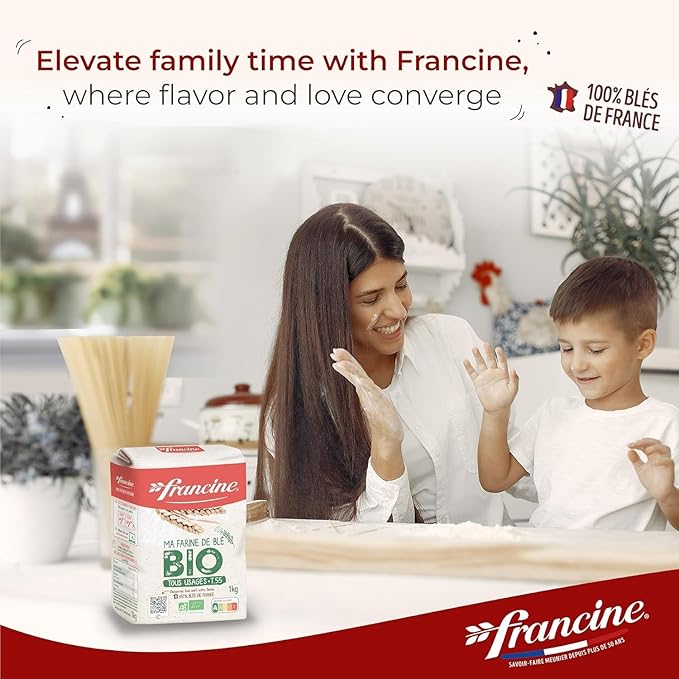 Francine Organic Wheat Flour, T55 Bio French Flour from France with Lower Gluten Content, Makes Great Breads, Pastries and Desserts, 35.3oz/1 kg (Pack of 2)