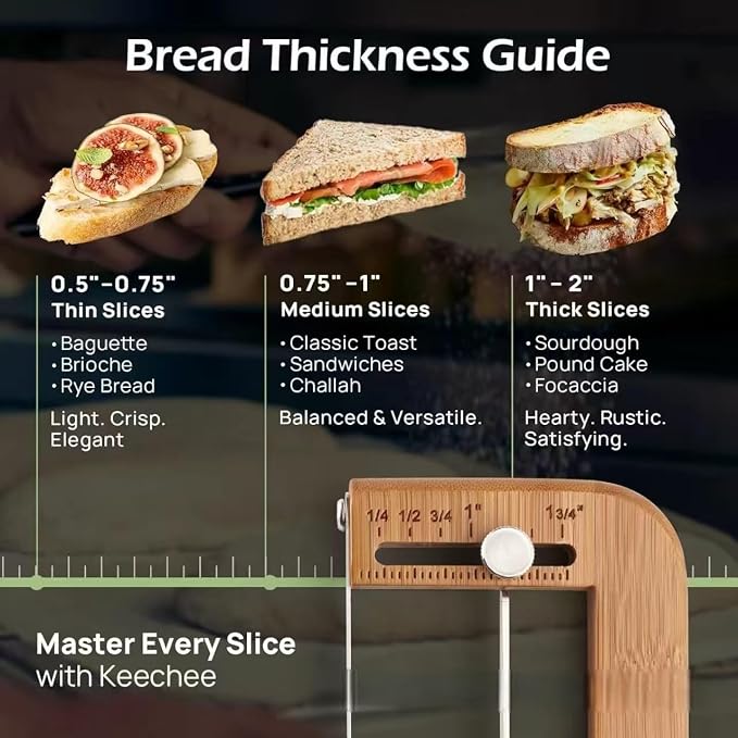 Upgraded Adjustable Bread Slicer - Professional Bread Knife with Thickness Guide, Effortlessly Slices Crusty Sourdough, Soft Loaves & Baguettes, No-Crush Serrated Blade