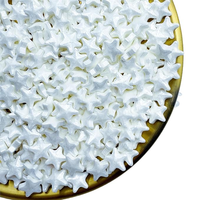 CandiJumpin Edible Star Sprinkles 10 mm, White Stars for Cake Decorating White Star Cake Decoration Large Edible Stars Baby Shower Party Birthday Wedding Christmas 4th of July Supplies 3 OZ