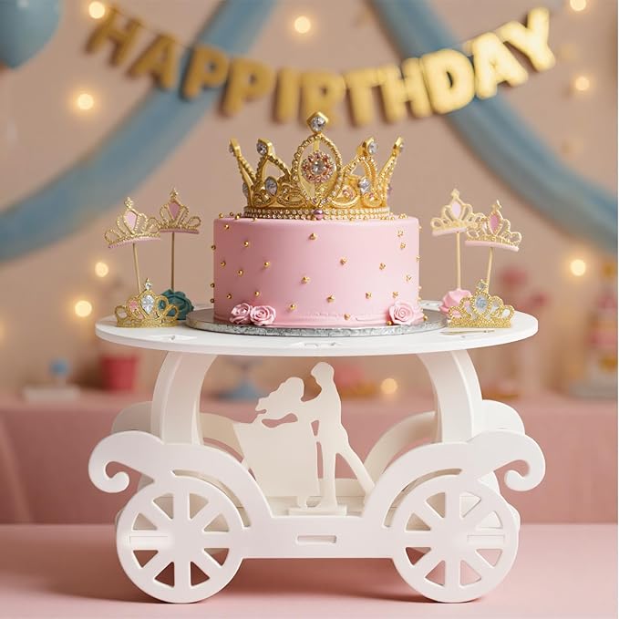 Lallisa 12" Princess Cake Stand White 3D PVC Cake Decorations with Prince and Princess Themed Holder Dessert Stand Centerpieces for Wedding Winter Birthday Party Supplies