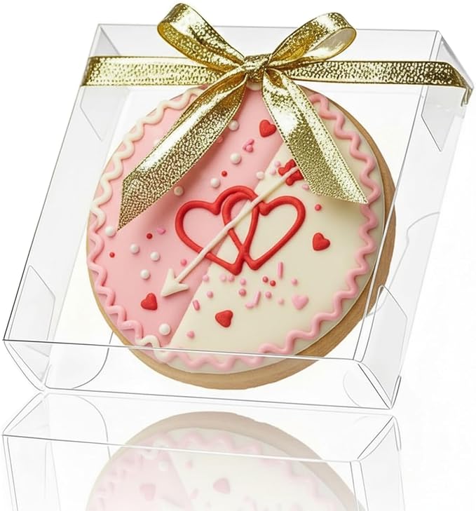 TEMLQPACK 50 Pack 4x4x1.2inch Clear Single Cookies Boxes with Full Window Plastic Small Treat Boxe Macaron Boxes Donut Boxe Dessert Box for Party Christmas Valentine's Day