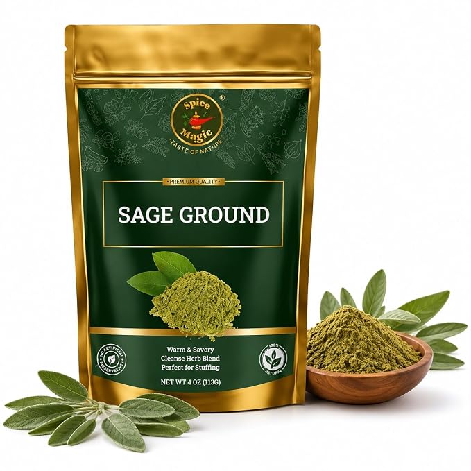 Spice Magic Ground Sage, 4 oz (113g)- Premium Ground Herb for Savory Dishes, Perfect for Stuffing, Sausages, Poultry, and Roasted Vegetables