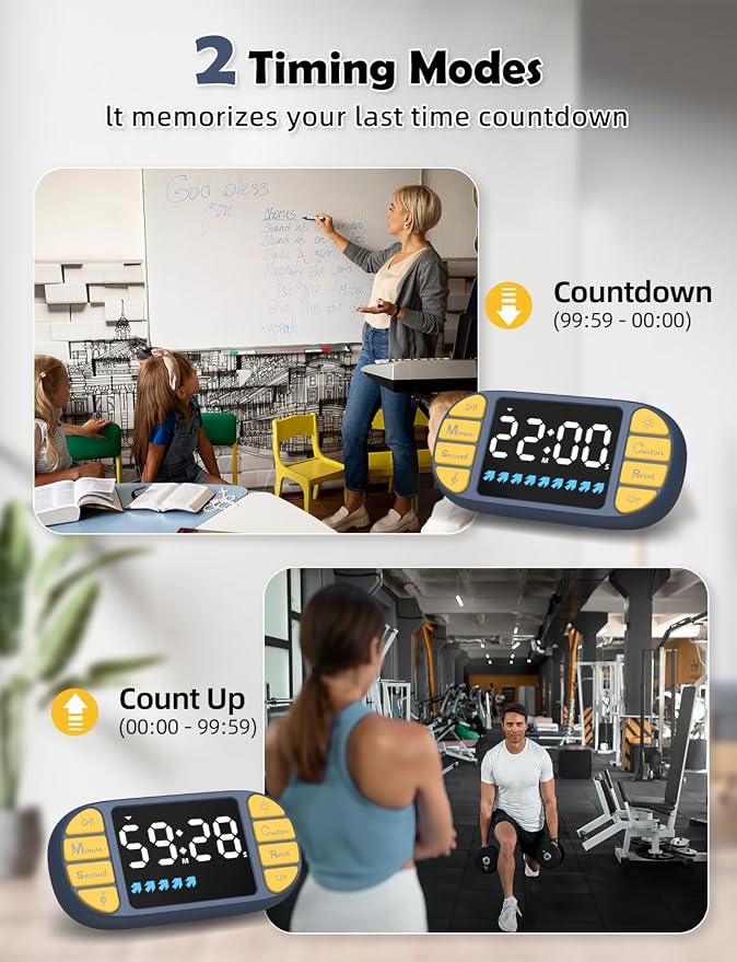 DOOMAY Digital Kitchen Visual Timer: 3.6'' Large LED Display, Magnetic, 3 Brightness, 4 Alarms and Volume, Memory Function, Countdown Count up for Cooking, Classroom, Home Gym, AAA Battery Included