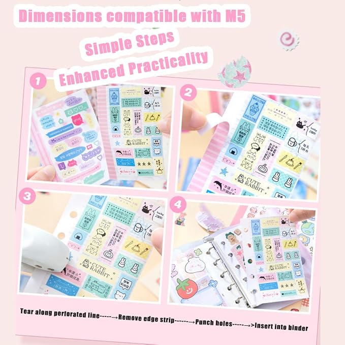 30 Sheets Cartoon Aesthetic Sticker Book - Cute Kawaii Scrapbook Stickers, Adhesive Notes & Memo Pads for Planner, Journal, Photo Album, Water Bottle DIY Crafts (Little Wishes Pink)