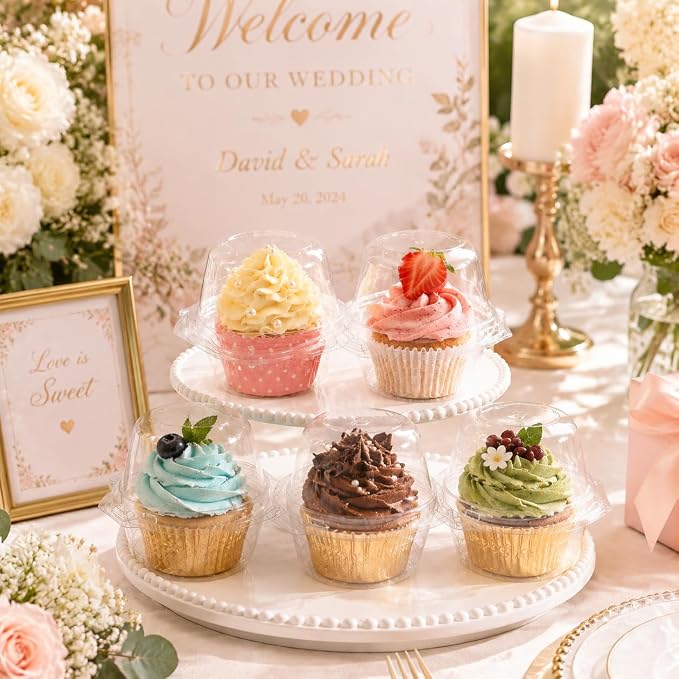 50Pack Individual Cupcake Containers with Clear Dome Lids, Single Cupcake Holder Boxes for Frosted Cupcakes, Bakery-Style Cupcake Carrier for Parties, Bake Sales, School Events
