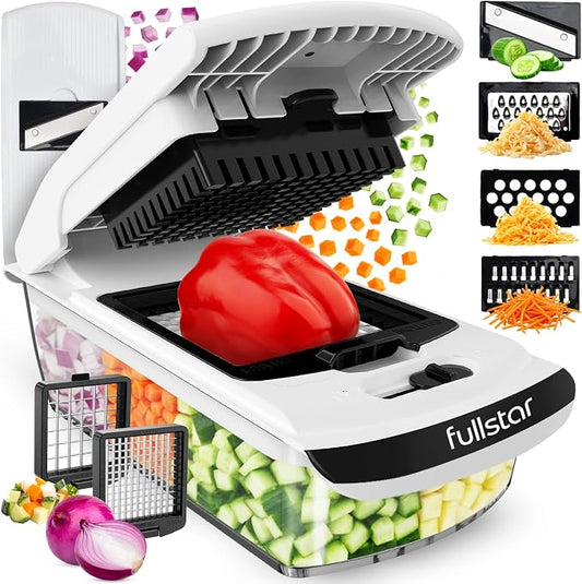 Fullstar Pro Original Vegetable Chopper & Mandoline - Chopper & Mandoline Lids - Food Chopper with Container, Fruit Slicer, Onion Dicer - All-in-One Prep Tool - Kitchen Gadgets & Gifts (6 in 1, White)