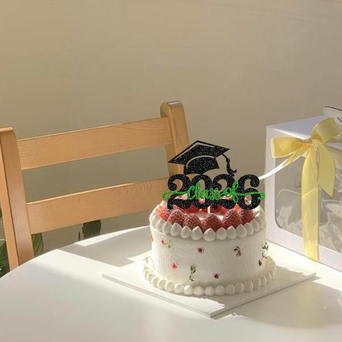1 Pack Class of 2025 Cake Topper Glitter Congrats Grad Cap 2025 Graduation Cake Pick for 2025 Graduation Theme High School Boys Girls Graduate Party Cake Decorations Supplies Black Silver