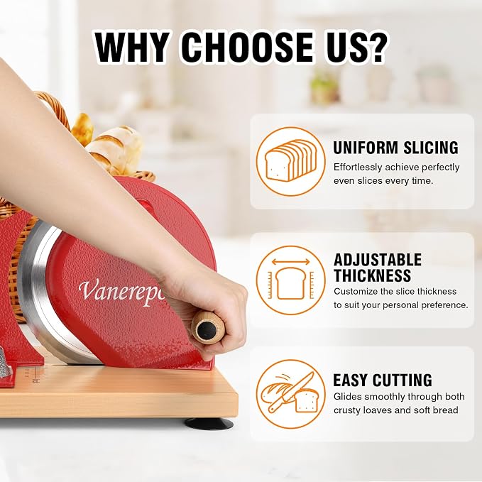 vanerepok Manual Bread Slicer for Homemade Sourdough Bread Versatile Hand Crank Bread Slicer for Sourdough Crusty Bread Etc Stainless Steel Slicers Adjustable Width for Homemade & Commercial Use