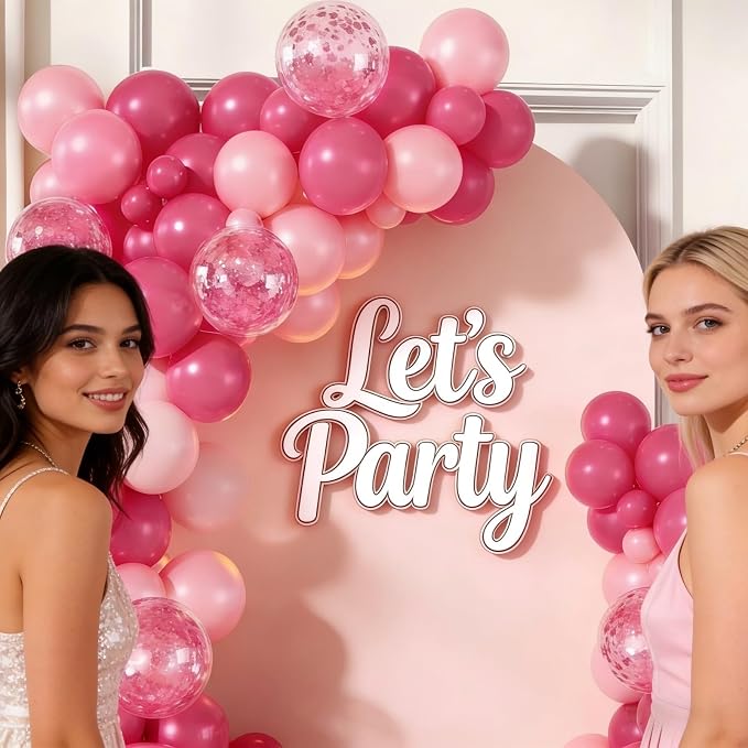 Rose Red Pink Balloon Arch Garland Kit, 143 Pcs Hot Pink Confetti Rose Red Balloons for Women Girls Valentine's Day Mother's Day Wedding Engagement Anniversary Party Decoration Supplies